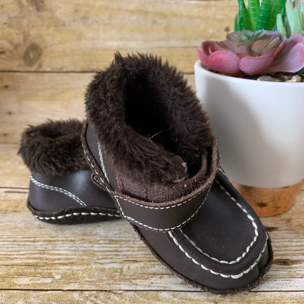 Leather boots moccasins 4 kids faux fur lined booties treaded bottom walkers